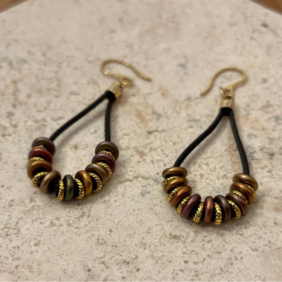 Brown leather beaded earrings - 3” - Picture 7 of 7